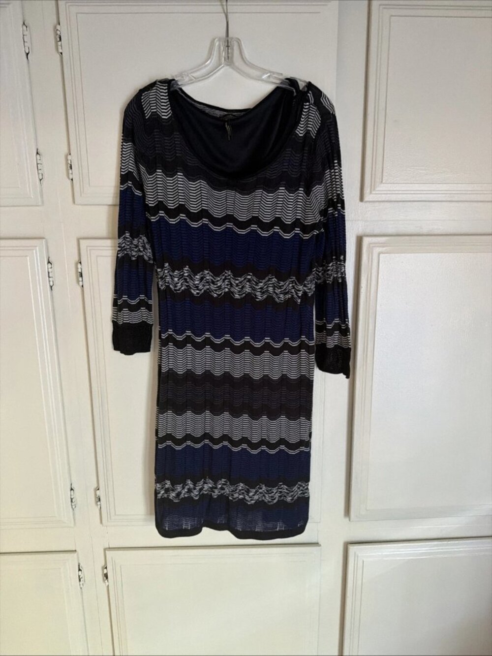 LAUNDRY By SHELLI SEGAL Black & Blue Chevron Knit Dress Size Medium